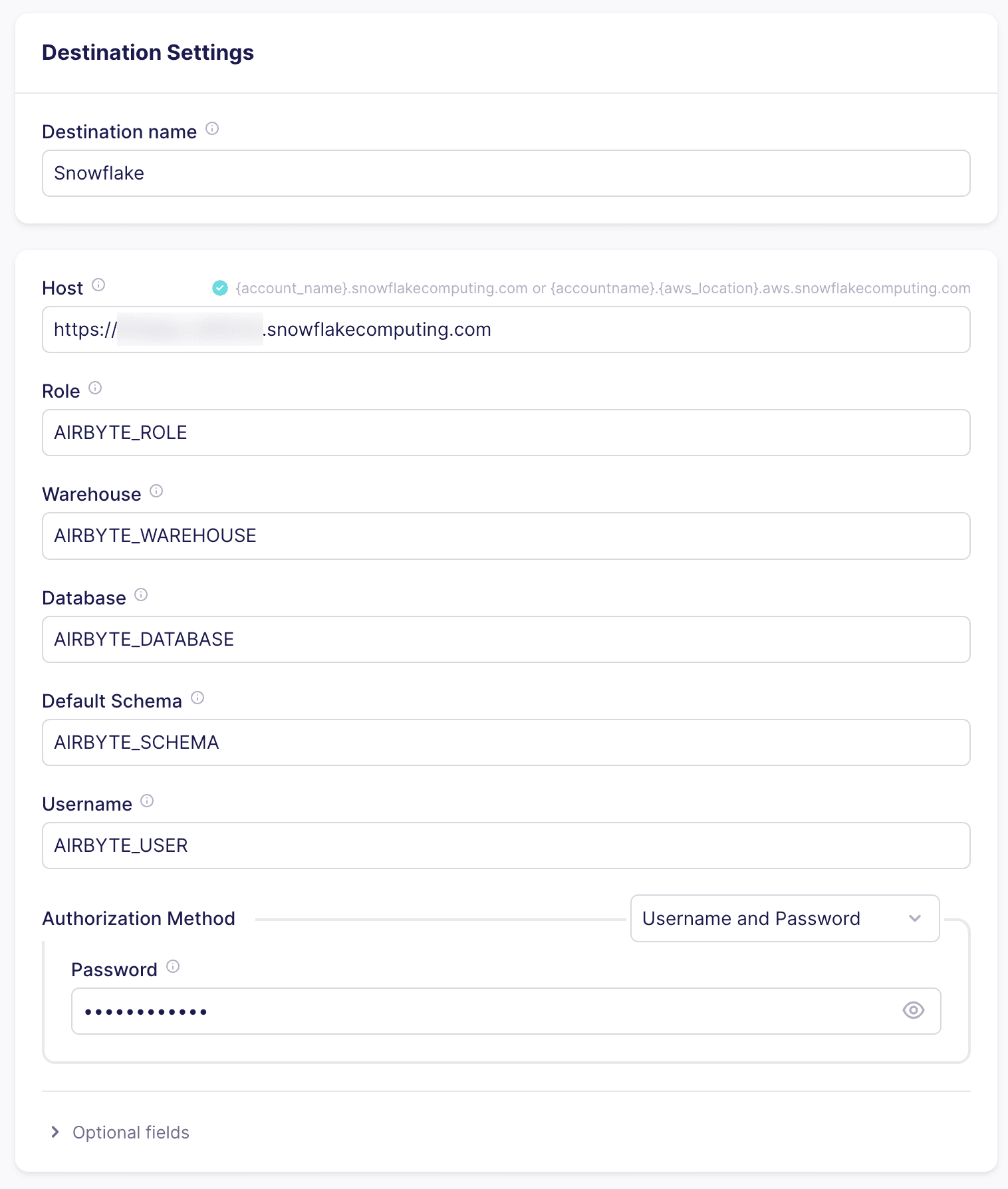 Airbyte Snowflake destination