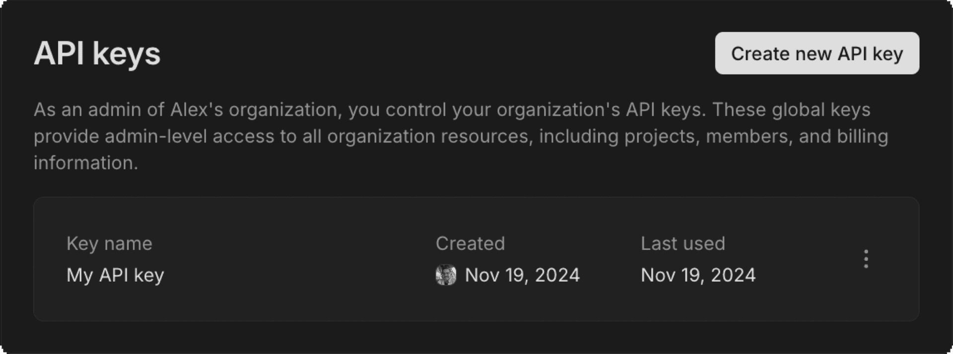 creating an api key from the console